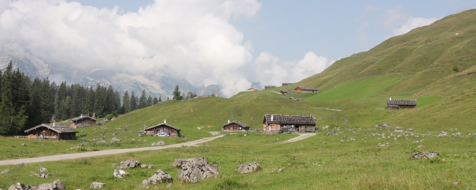 Arnoweg: Die Kallbrunnalm mit Almhütten