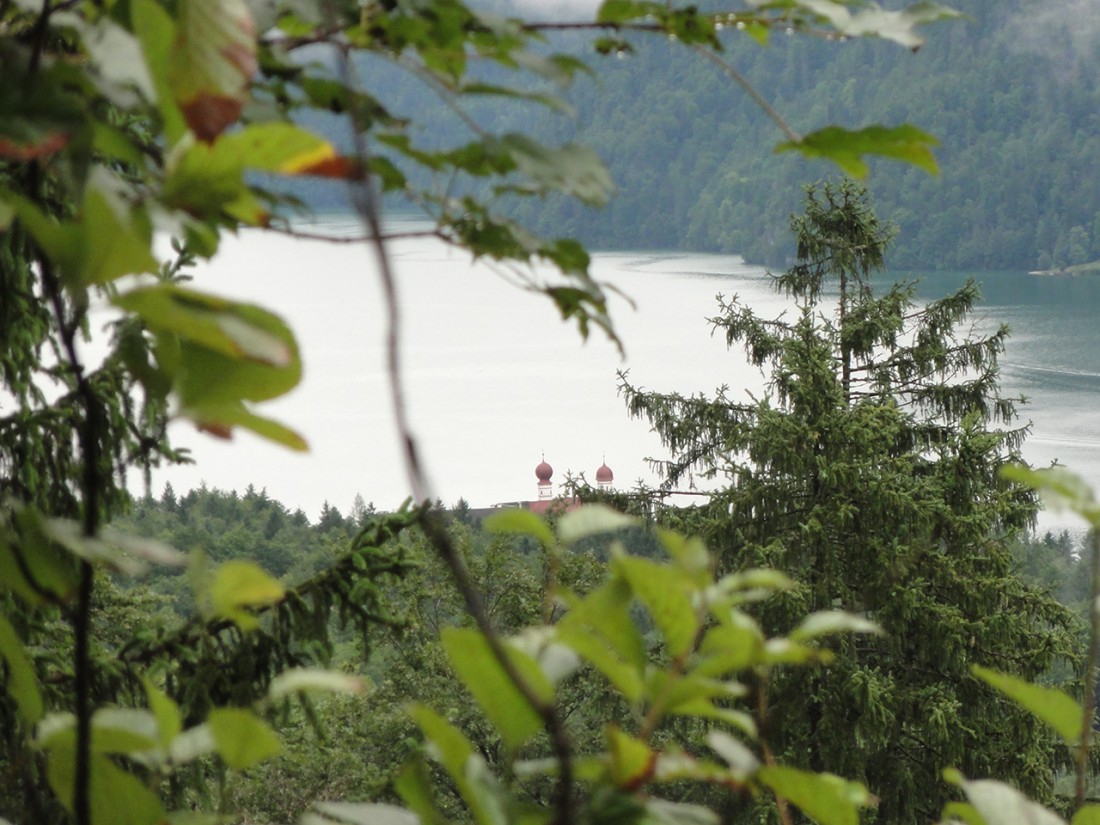 Arnoweg: Blick über den Königssee und St. Bartholomä