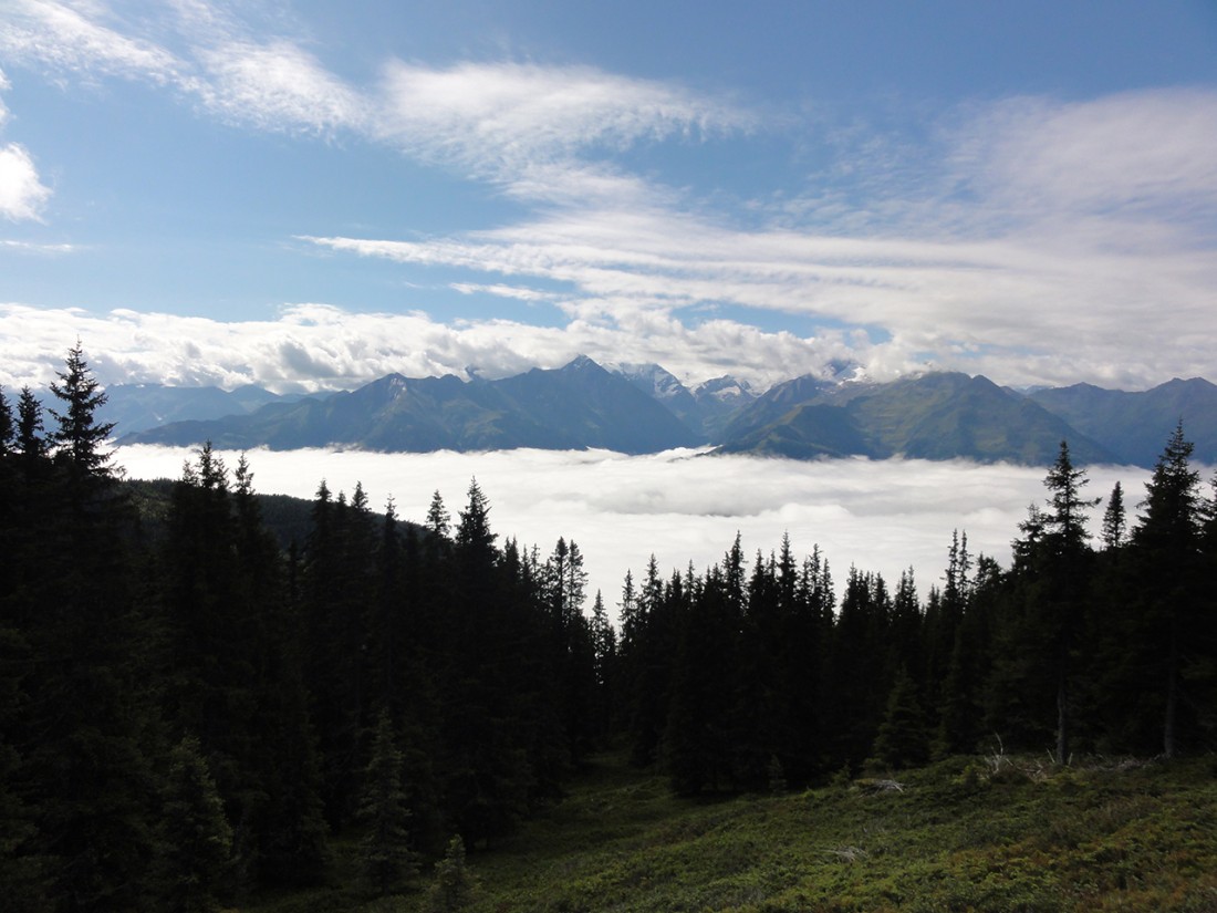 Arnoweg: Grandioser Ausblick Richtung Alpenhauptkamm und Wolkenmeer