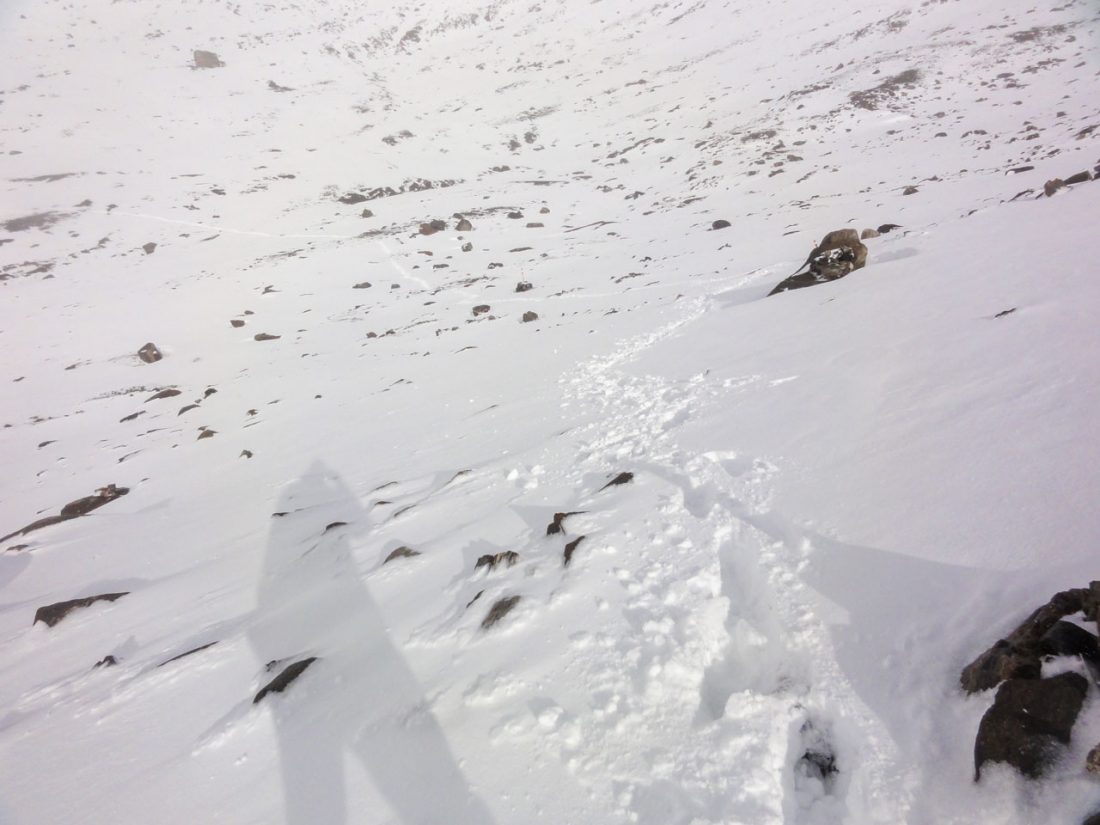 Arnoweg: Spuren im Schnee von der Pfandlscharte kommend